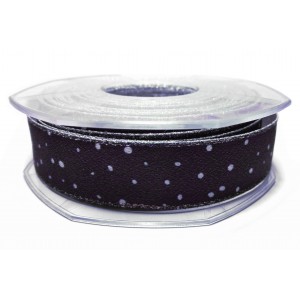 Blue Ribbon with White Dots and Silver Lurex Border - Width 25 mm